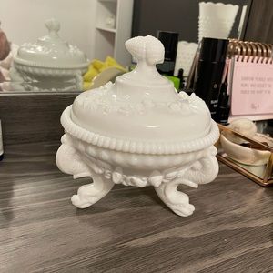 Pedestal 3 foot milk glass candy dish